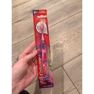 Colgate Trolls Kids Toothbrush Extra Soft Pink Manual Suction Cup Base Ages 5+
